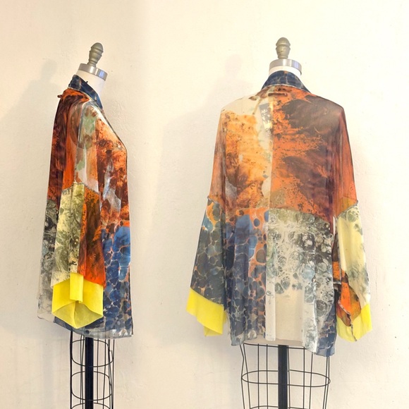 Jean Paul Gaultier 90s Rare Multicolor Kimono Top/Duster mesh wide flared sleeve - Picture 2 of 12